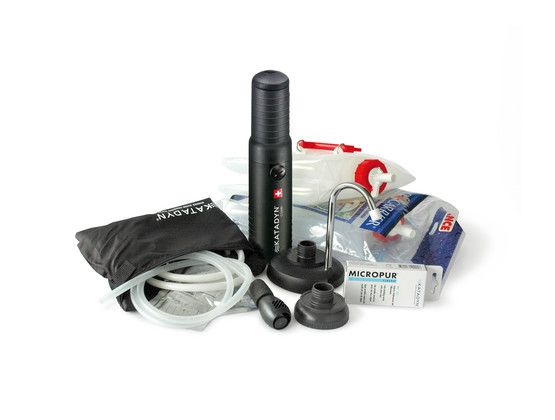 Katadyn Combi Plus ceramic water filter with faucet connection, Micropur MC 10T (water disinfection for 400 L), 3 x collapsible 20 L canisters (food grade).